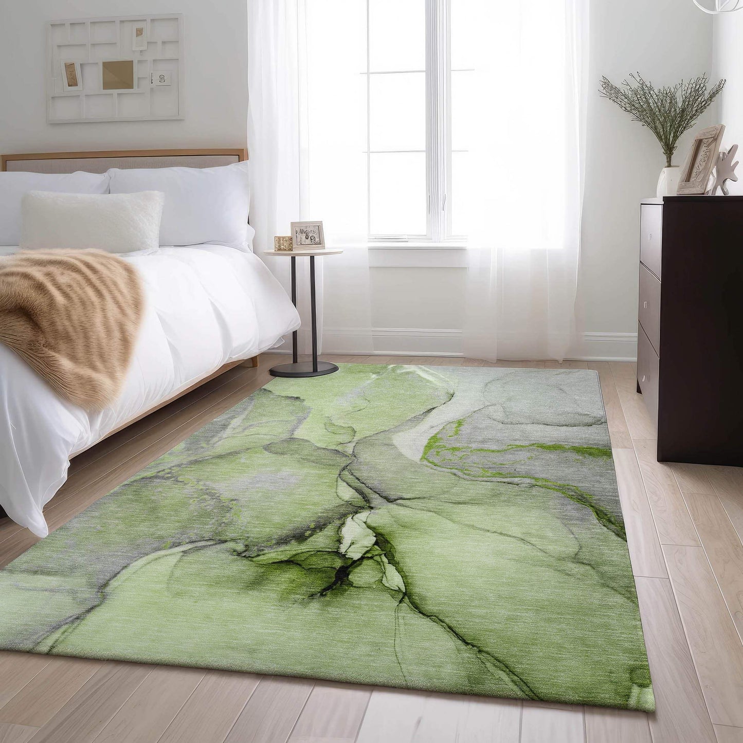 3' X 5' Green Gray And Ivory Abstract Washable Area Rug With UV Protection - HomeRoots - Flyclothing LLC