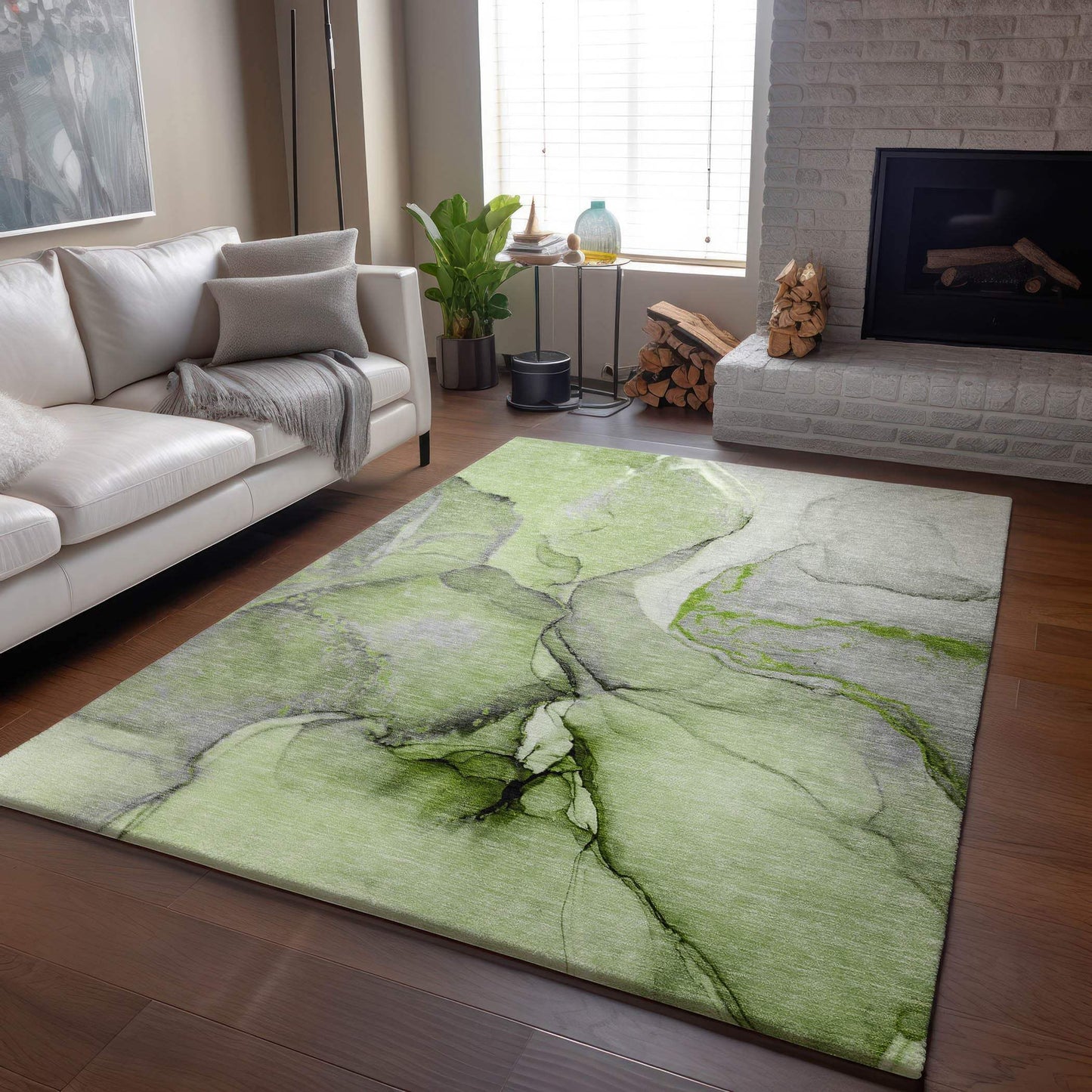 3' X 5' Green Gray And Ivory Abstract Washable Area Rug With UV Protection - HomeRoots - Flyclothing LLC
