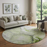 8' Green Gray And Ivory Abstract Washable Round Rug With UV Protection - HomeRoots - Flyclothing LLC