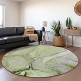 8' Green Gray And Ivory Abstract Washable Round Rug With UV Protection - HomeRoots - Flyclothing LLC