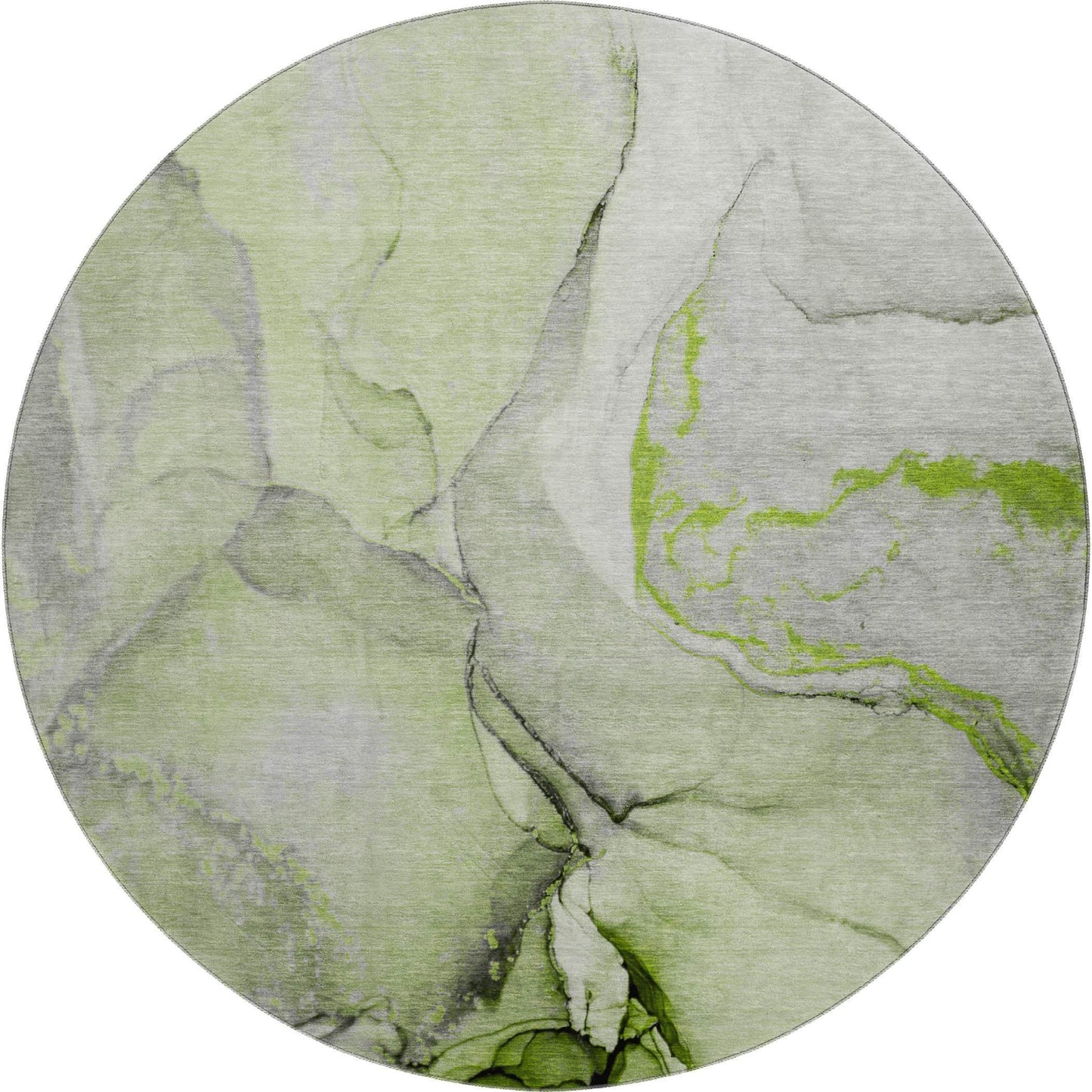 8' Green Gray And Ivory Abstract Washable Round Rug With UV Protection - HomeRoots - Flyclothing LLC