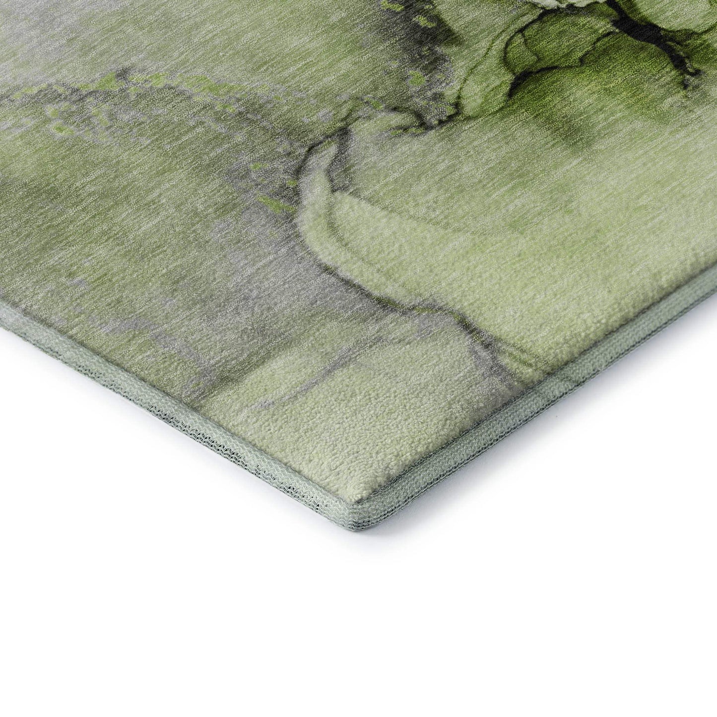 8' Green Gray And Ivory Abstract Washable Round Rug With UV Protection - HomeRoots - Flyclothing LLC