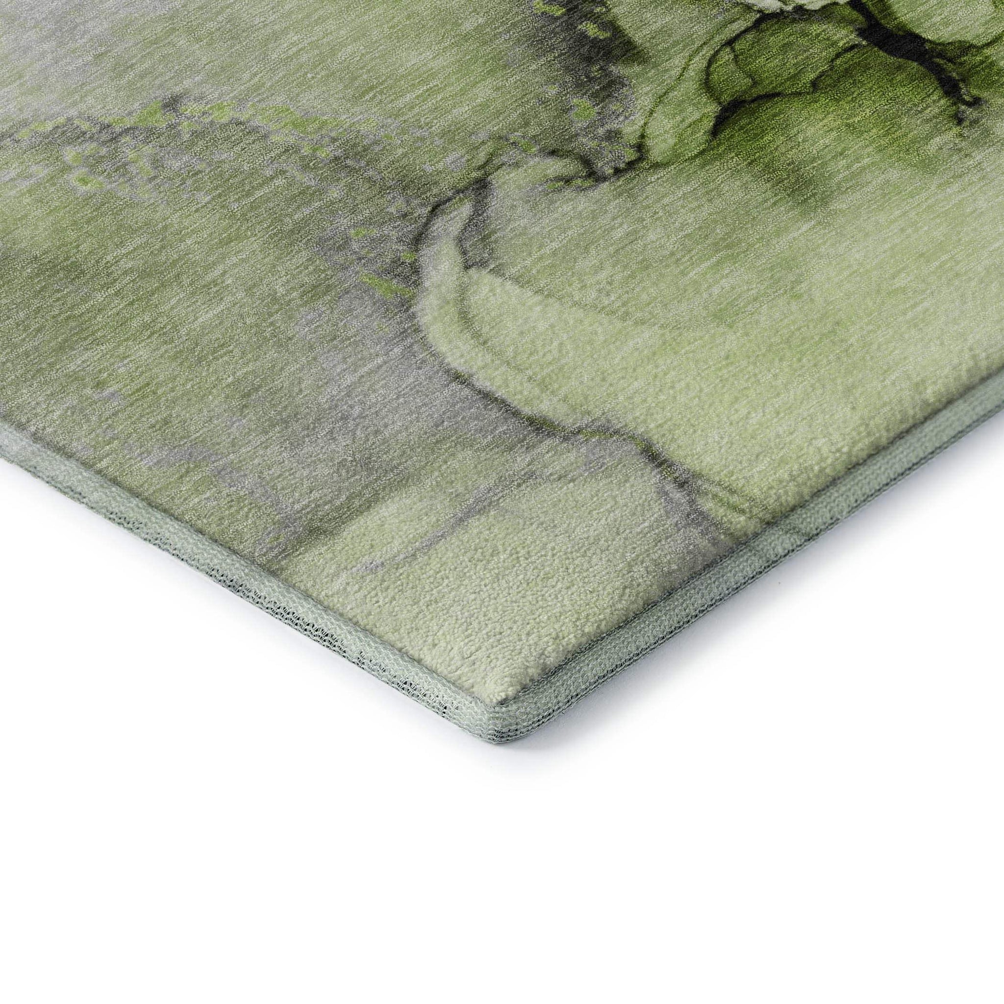 8' Green Gray And Ivory Abstract Washable Round Rug With UV Protection - HomeRoots - Flyclothing LLC