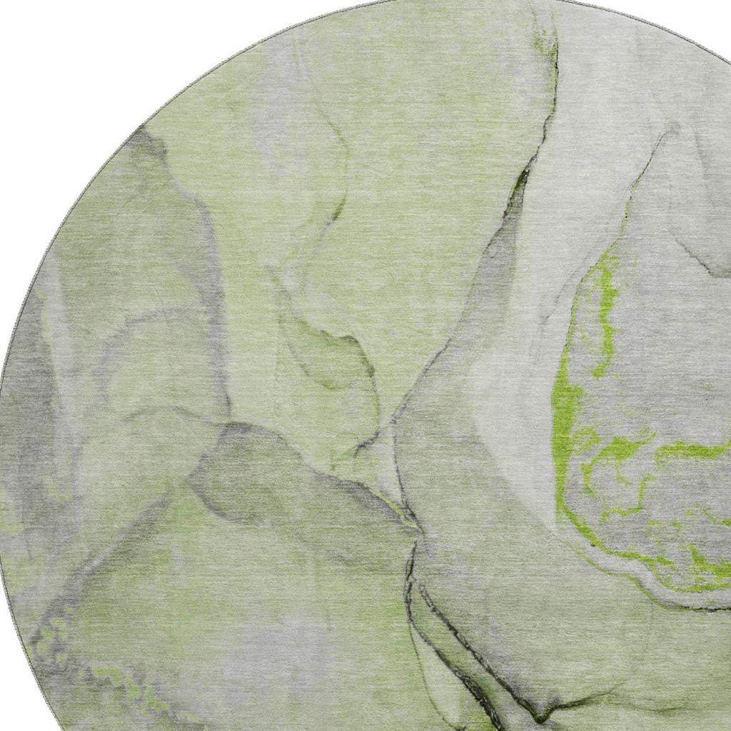 8' Green Gray And Ivory Abstract Washable Round Rug With UV Protection - HomeRoots - Flyclothing LLC