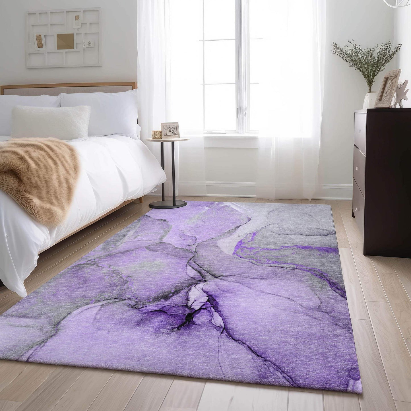 3' X 5' Purple Gray And Ivory Abstract Washable Area Rug With UV Protection - HomeRoots - Flyclothing LLC