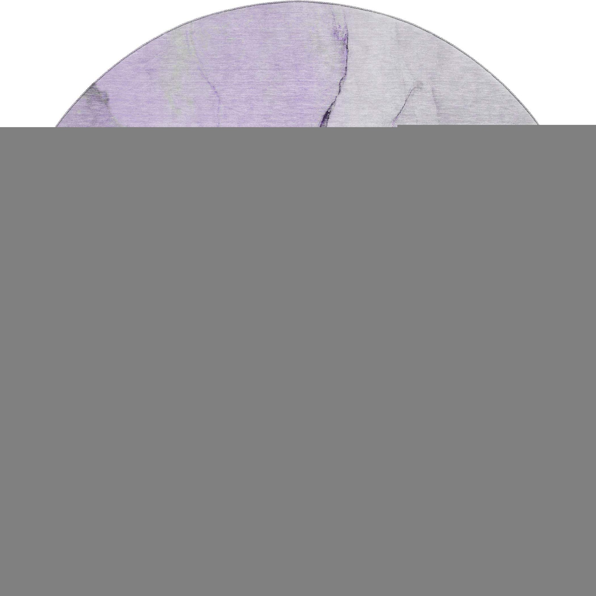 8' Purple Gray And Ivory Abstract Washable Round Rug With UV Protection - HomeRoots - Flyclothing LLC
