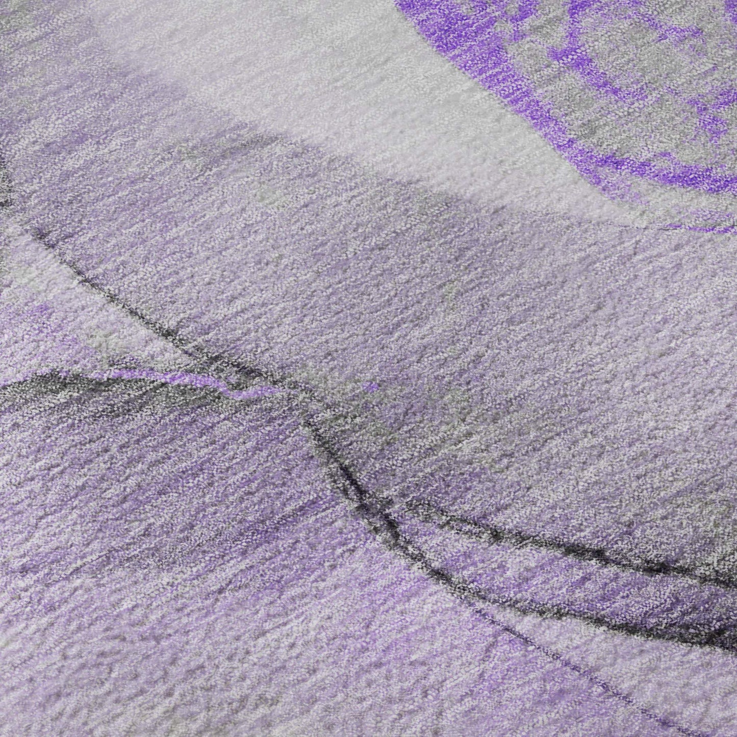 8' Purple Gray And Ivory Abstract Washable Round Rug With UV Protection - HomeRoots - Flyclothing LLC