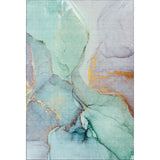 3' X 5' Teal Gold And Ivory Abstract Washable Area Rug With UV Protection - HomeRoots - Flyclothing LLC