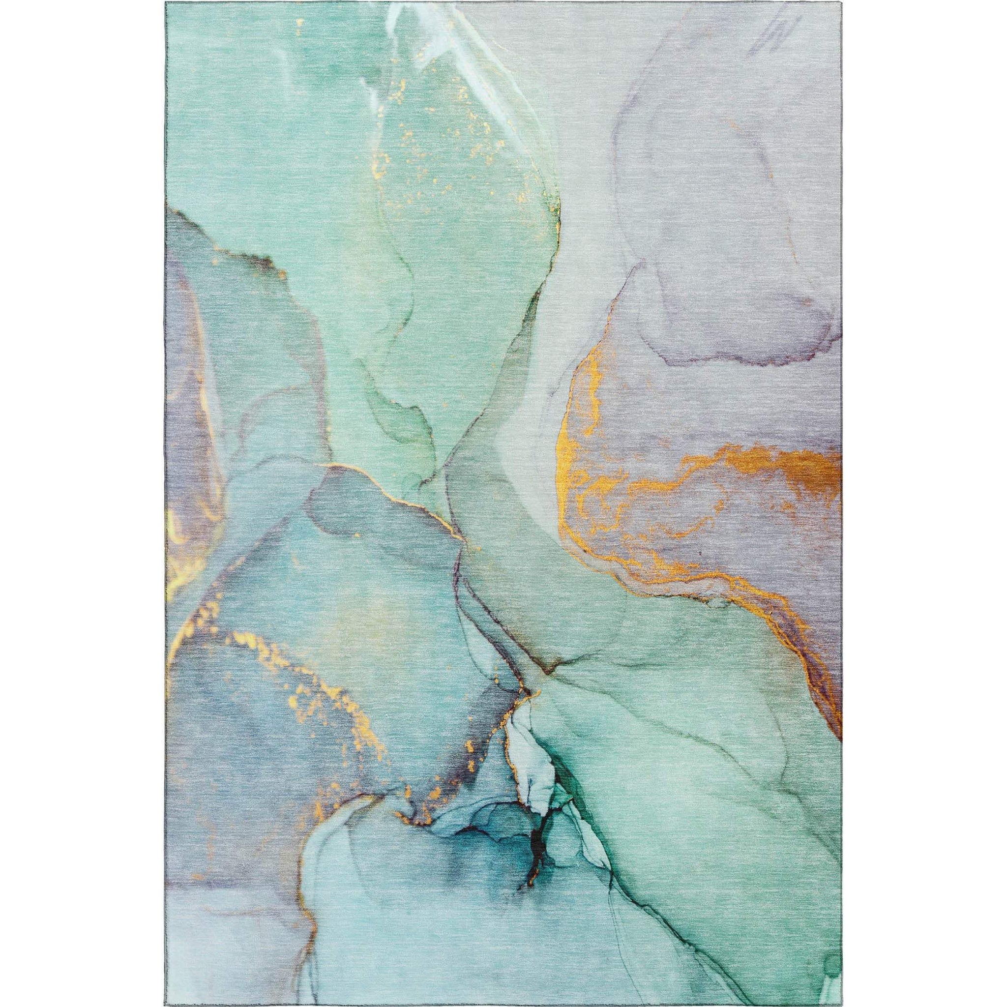 3' X 5' Teal Gold And Ivory Abstract Washable Area Rug With UV Protection - HomeRoots - Flyclothing LLC