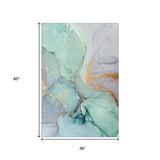 3' X 5' Teal Gold And Ivory Abstract Washable Area Rug With UV Protection - HomeRoots - Flyclothing LLC