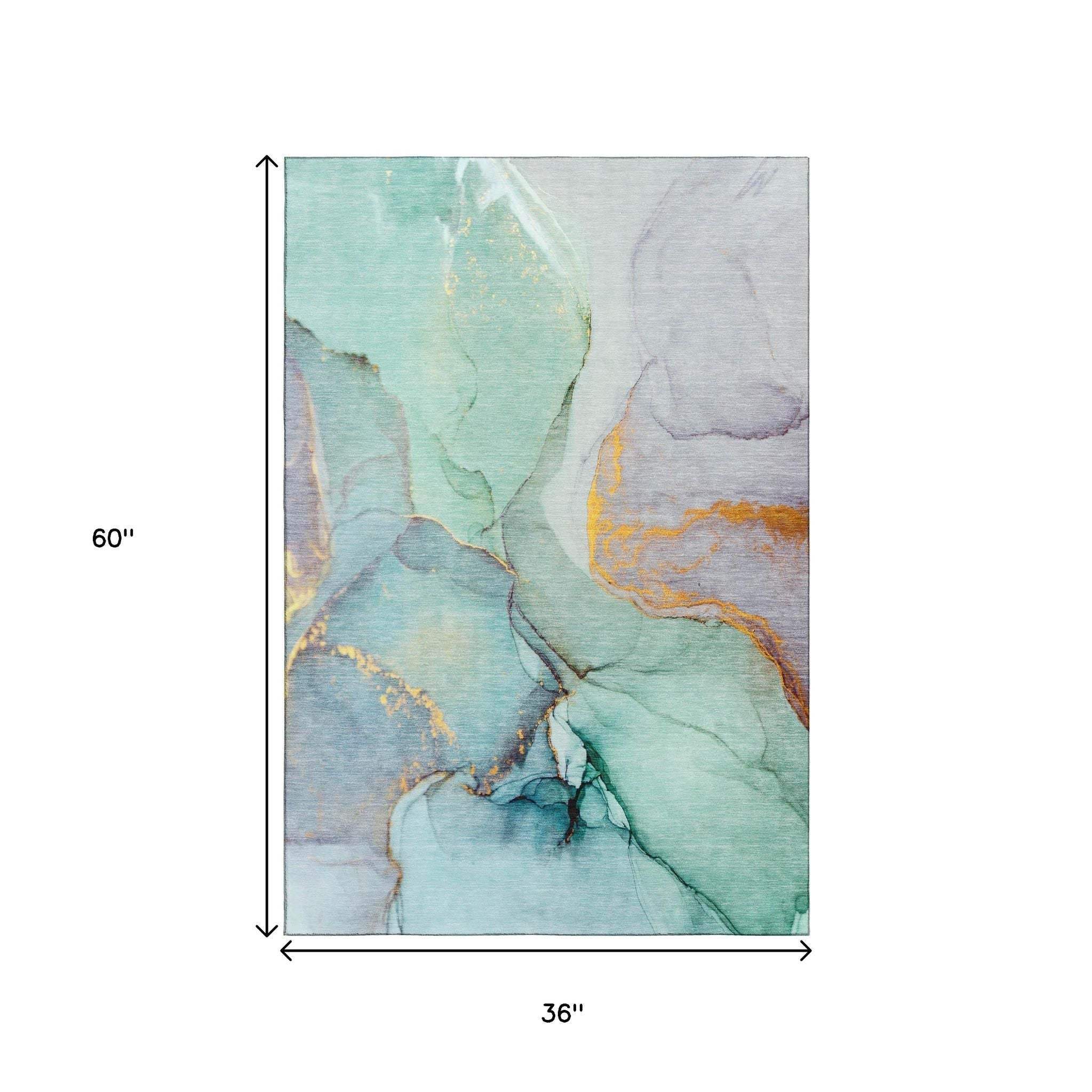 3' X 5' Teal Gold And Ivory Abstract Washable Area Rug With UV Protection - HomeRoots - Flyclothing LLC