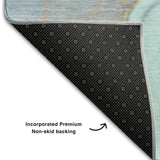 8' Teal Gold And Ivory Abstract Washable Round Rug With UV Protection - HomeRoots - Flyclothing LLC