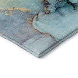 8' Teal Gold And Ivory Abstract Washable Round Rug With UV Protection - HomeRoots - Flyclothing LLC