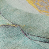 8' Teal Gold And Ivory Abstract Washable Round Rug With UV Protection - HomeRoots - Flyclothing LLC