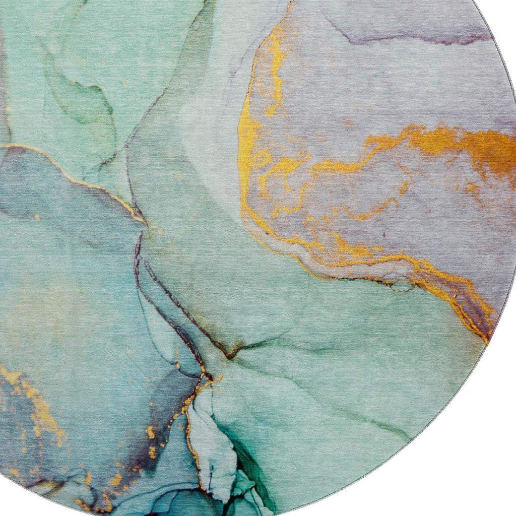 8' Teal Gold And Ivory Abstract Washable Round Rug With UV Protection - HomeRoots - Flyclothing LLC