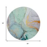 8' Teal Gold And Ivory Abstract Washable Round Rug With UV Protection - HomeRoots - Flyclothing LLC