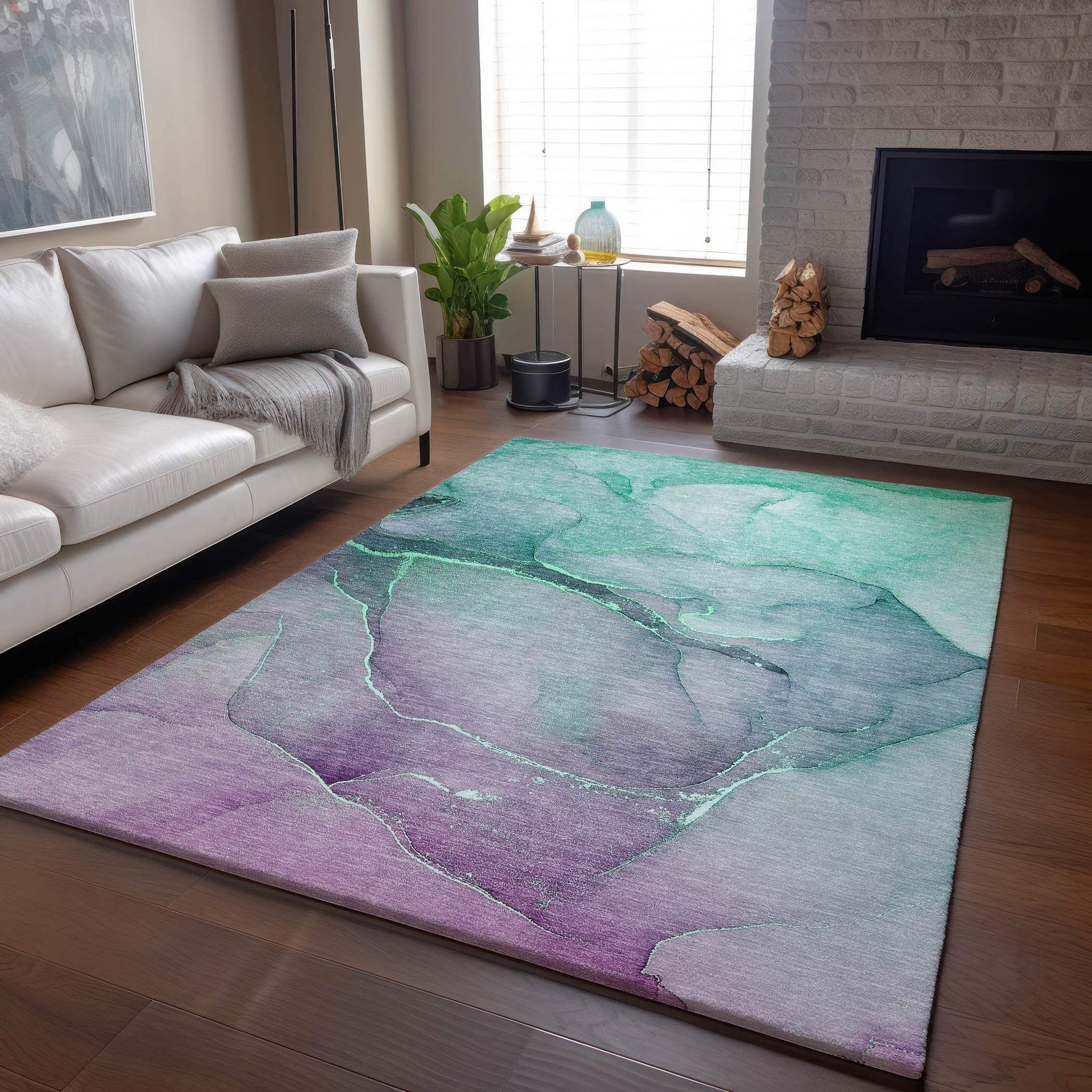 3' X 5' Fern Green And Ivory Abstract Washable Area Rug With UV Protection - HomeRoots - Flyclothing LLC