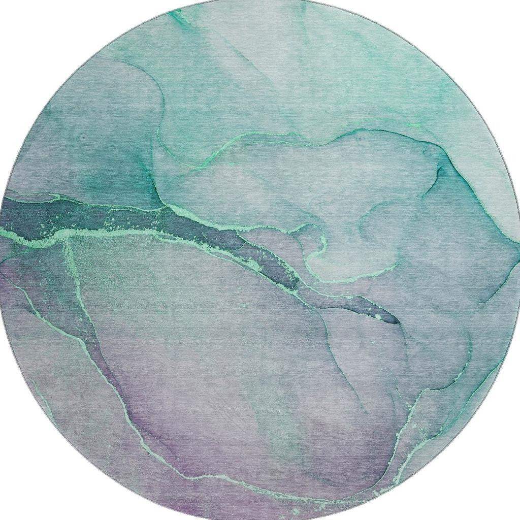 8' Fern Green And Ivory Abstract Washable Round Rug With UV Protection - HomeRoots - Flyclothing LLC