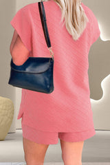 Round Neck Short Sleeve Top and Drawstring Shorts Set - Trendsi - Flyclothing LLC