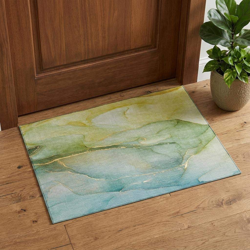 3' X 5' Green And Ivory Abstract Washable Area Rug With UV Protection - HomeRoots - Flyclothing LLC