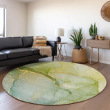 8' Green And Ivory Abstract Washable Round Rug With UV Protection - HomeRoots - Flyclothing LLC