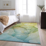 10' X 14' Green And Ivory Abstract Washable Area Rug With UV Protection - HomeRoots - Flyclothing LLC