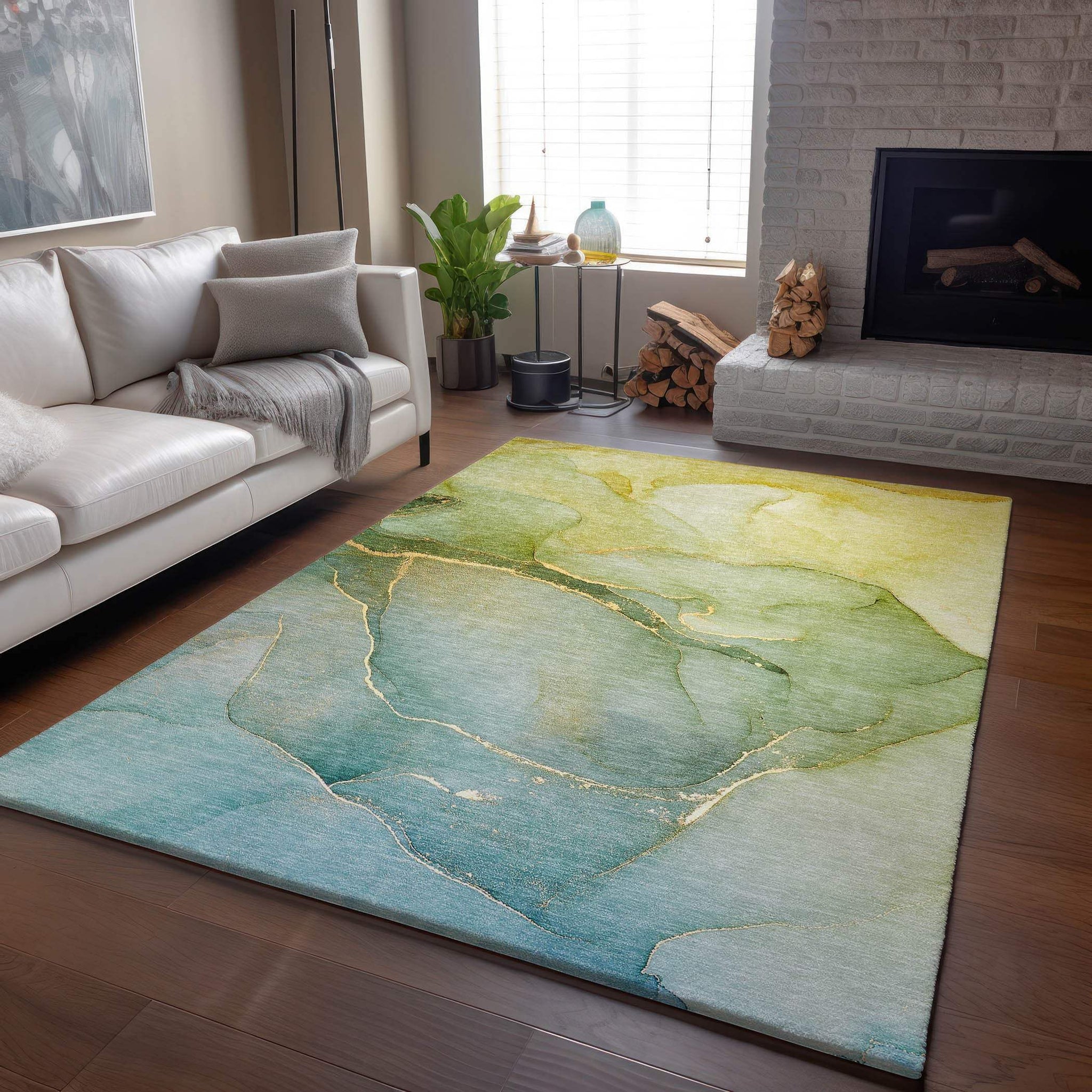 10' X 14' Green And Ivory Abstract Washable Area Rug With UV Protection - HomeRoots - Flyclothing LLC