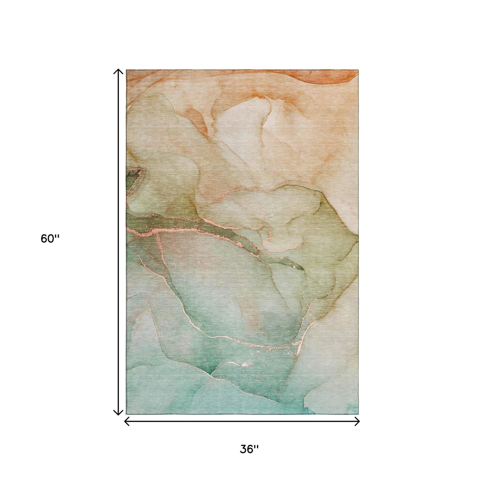 3' X 5' Teal And Ivory Abstract Washable Area Rug With UV Protection - HomeRoots - Flyclothing LLC