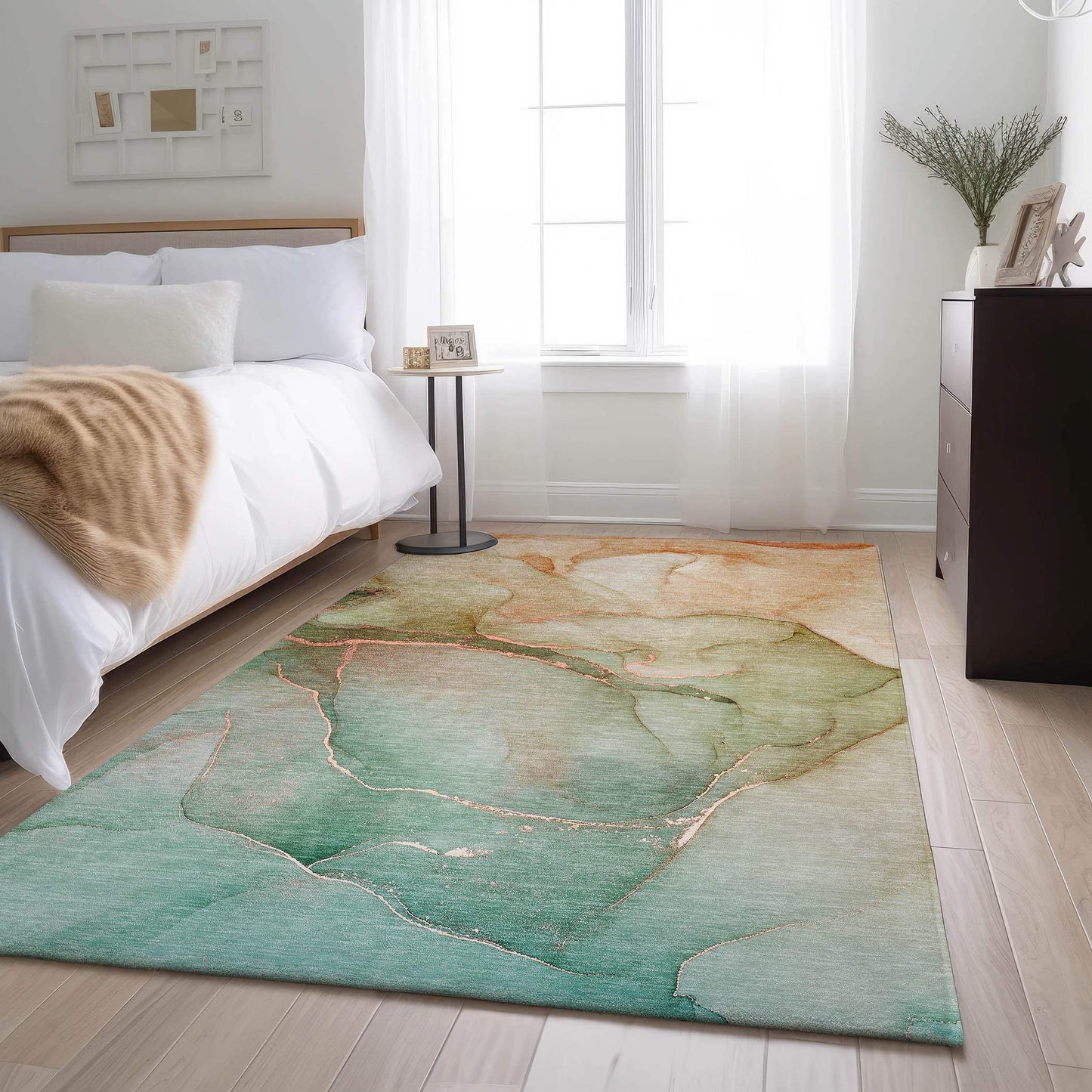 3' X 5' Teal And Ivory Abstract Washable Area Rug With UV Protection - HomeRoots - Flyclothing LLC