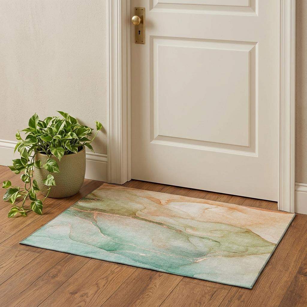 3' X 5' Teal And Ivory Abstract Washable Area Rug With UV Protection - HomeRoots - Flyclothing LLC