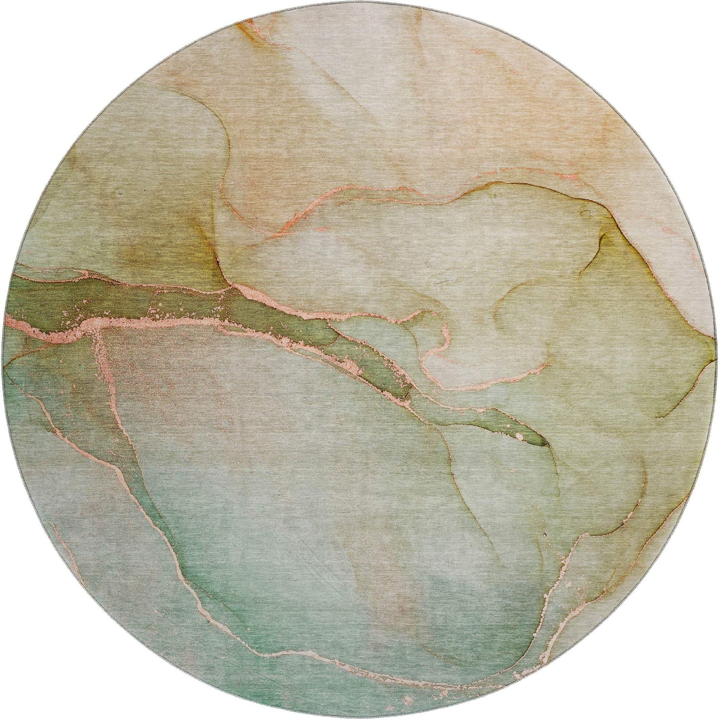 8' Teal And Ivory Abstract Washable Round Rug With UV Protection - HomeRoots - Flyclothing LLC
