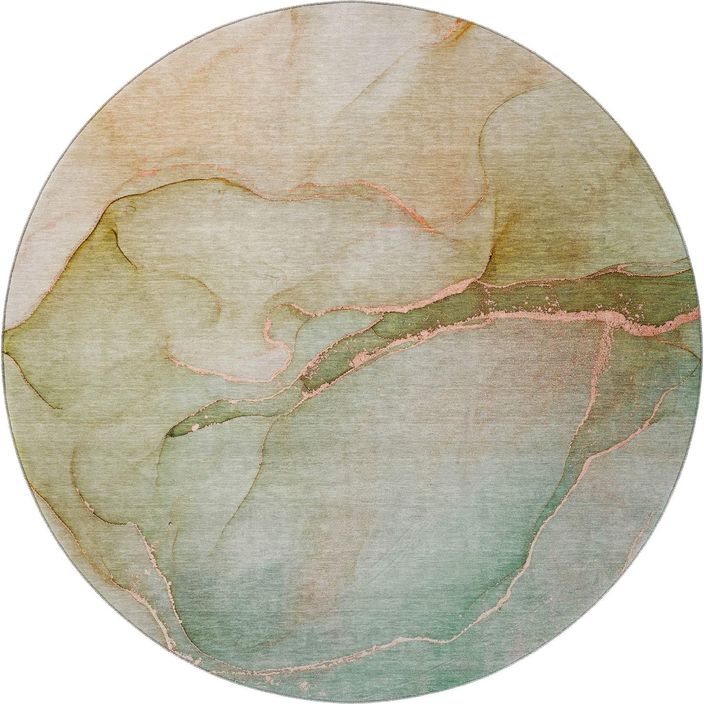 8' Teal And Ivory Abstract Washable Round Rug With UV Protection - HomeRoots - Flyclothing LLC