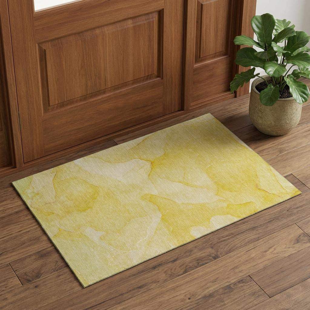 3' X 5' Gold And Ivory Abstract Washable Area Rug With UV Protection - HomeRoots - Flyclothing LLC