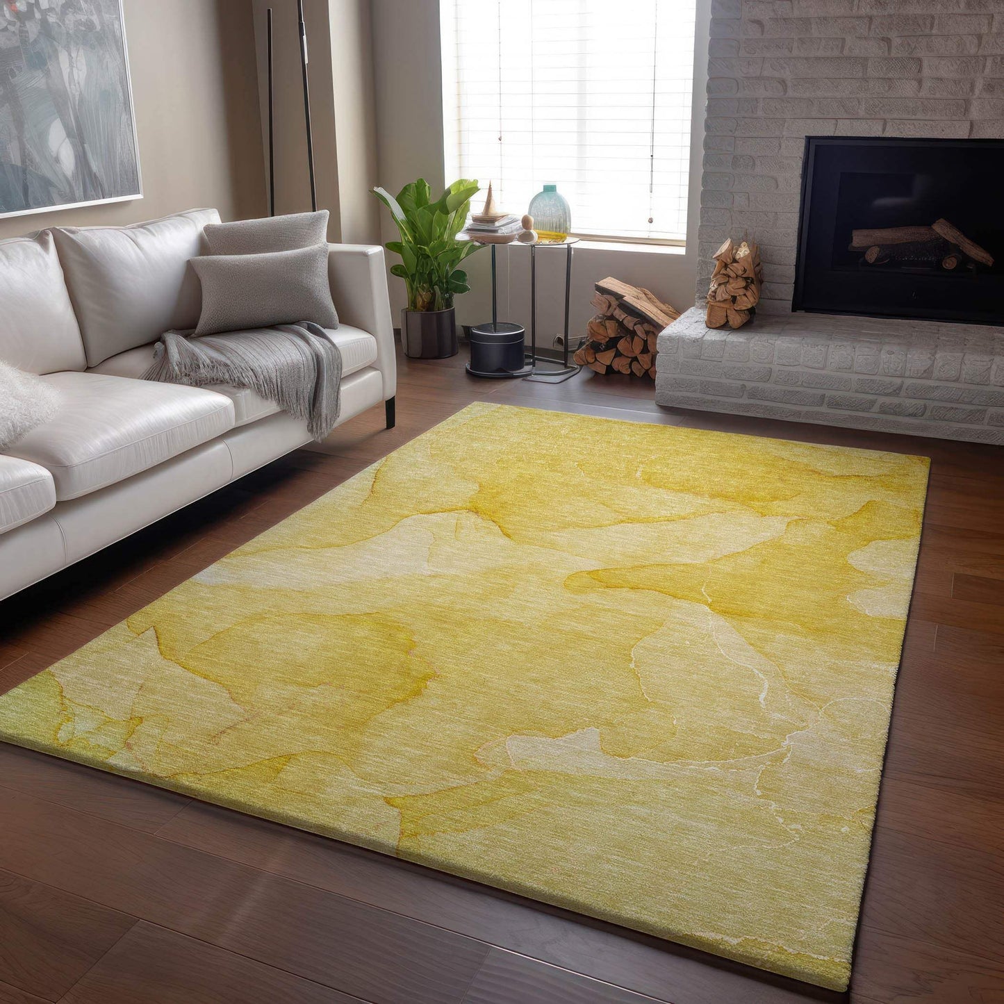 3' X 5' Gold And Ivory Abstract Washable Area Rug With UV Protection - HomeRoots - Flyclothing LLC