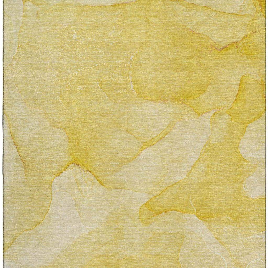 3' X 5' Gold And Ivory Abstract Washable Area Rug With UV Protection - HomeRoots - Flyclothing LLC