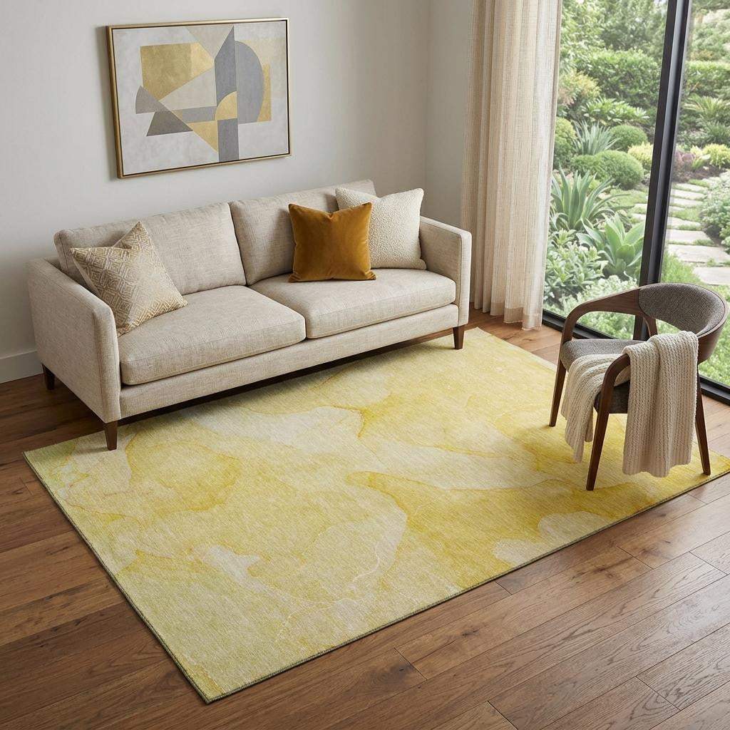 5' X 8' Gold And Ivory Abstract Washable Area Rug With UV Protection - HomeRoots - Flyclothing LLC