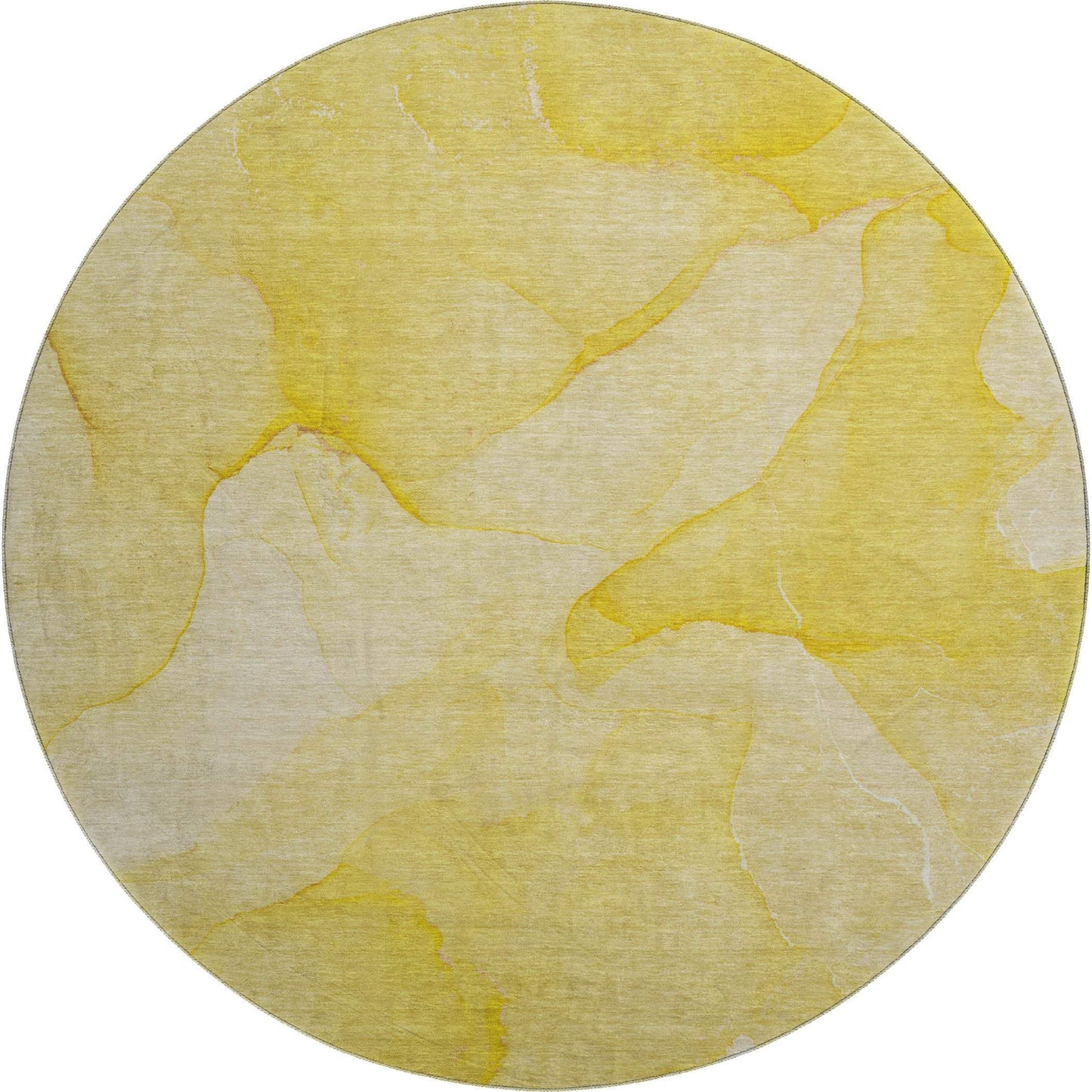 8' Gold And Ivory Abstract Washable Round Rug With UV Protection - HomeRoots - Flyclothing LLC