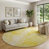 8' Gold And Ivory Abstract Washable Round Rug With UV Protection - HomeRoots - Flyclothing LLC