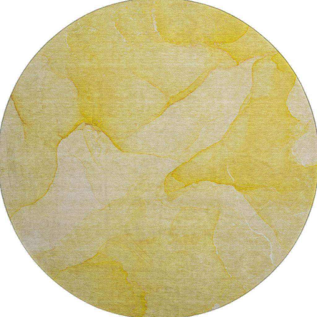 8' Gold And Ivory Abstract Washable Round Rug With UV Protection - HomeRoots - Flyclothing LLC