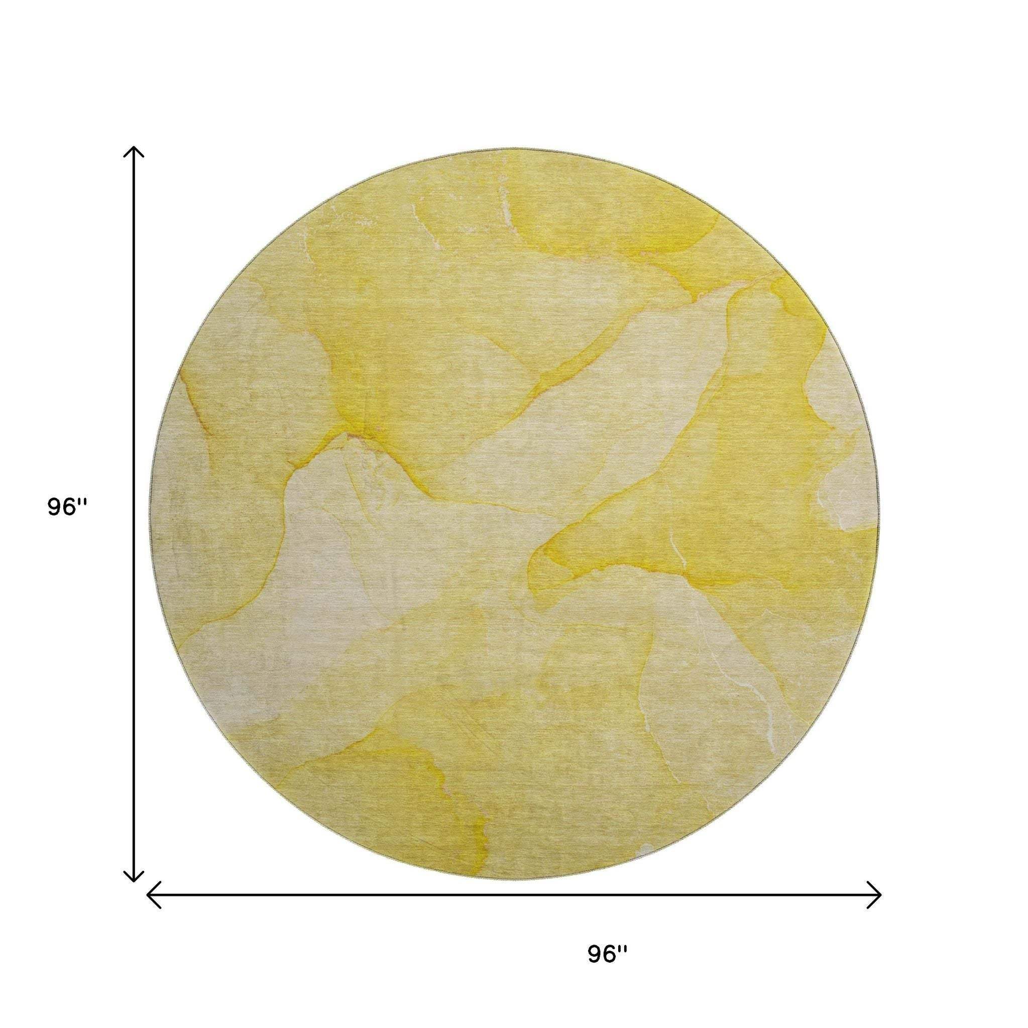 8' Gold And Ivory Abstract Washable Round Rug With UV Protection - HomeRoots - Flyclothing LLC