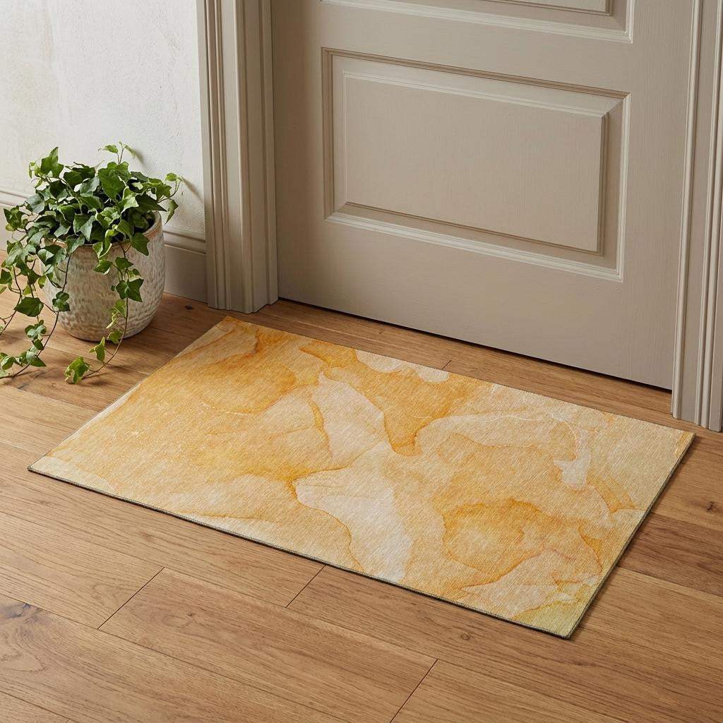 3' X 5' Orange And Ivory Abstract Washable Area Rug With UV Protection - HomeRoots - Flyclothing LLC