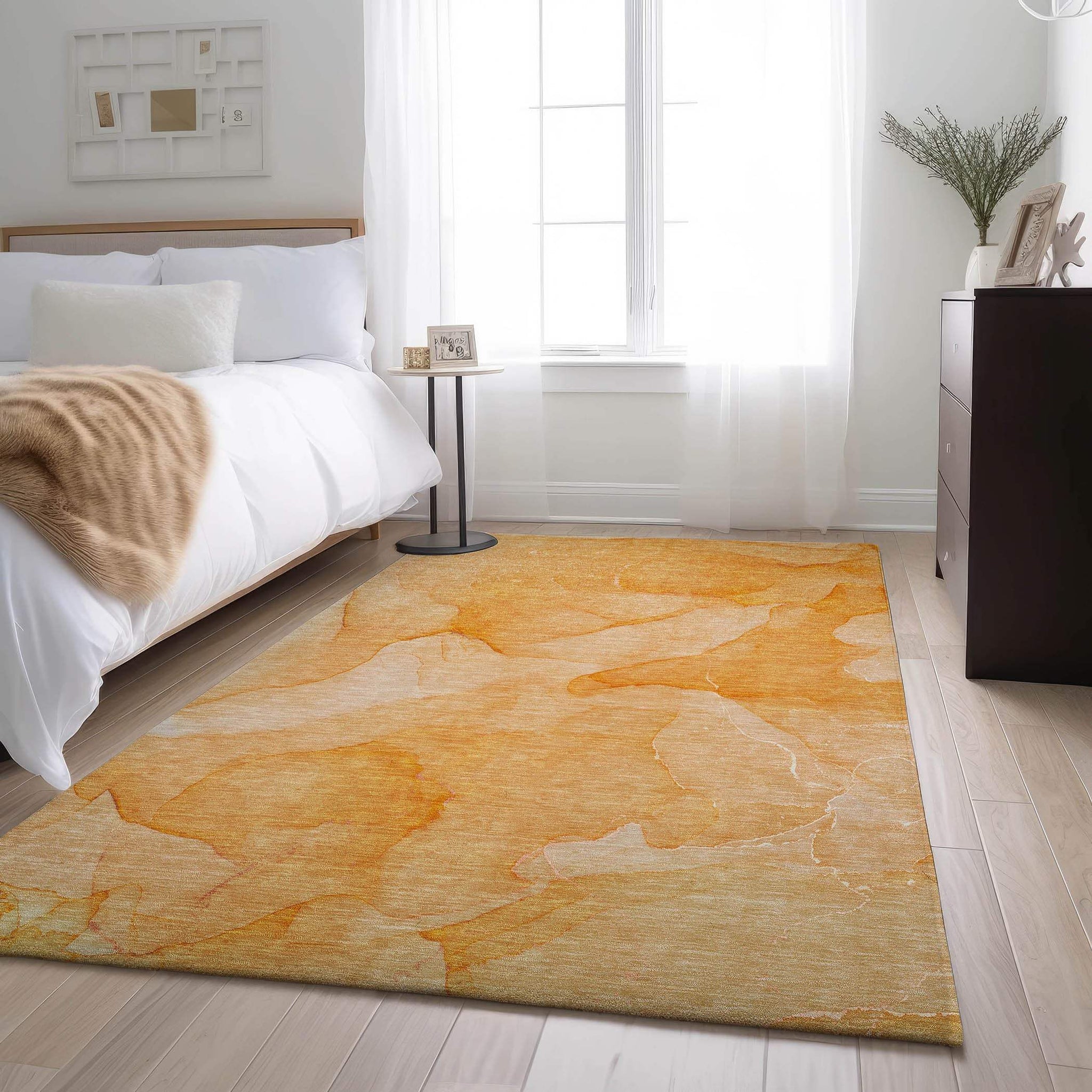 3' X 5' Orange And Ivory Abstract Washable Area Rug With UV Protection - HomeRoots - Flyclothing LLC