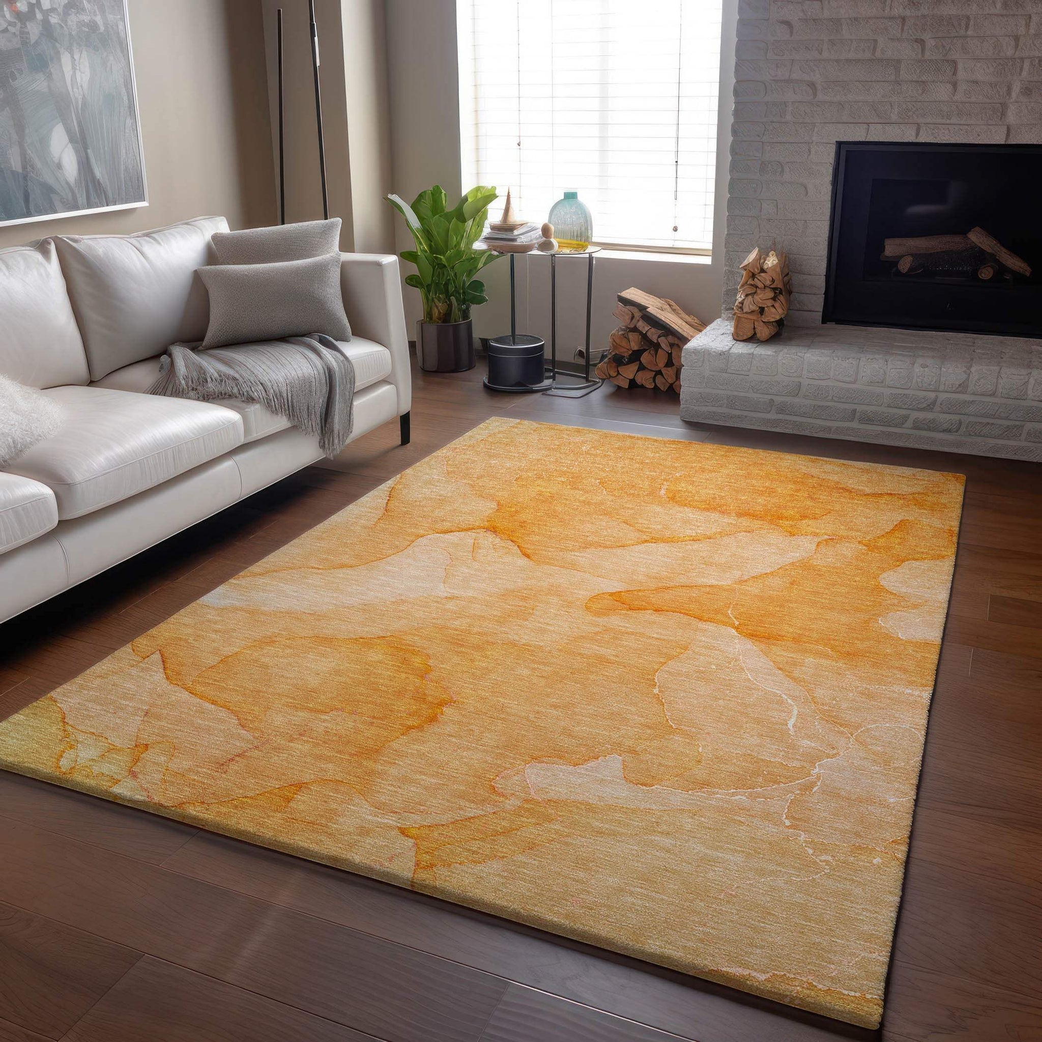 3' X 5' Orange And Ivory Abstract Washable Area Rug With UV Protection - HomeRoots - Flyclothing LLC