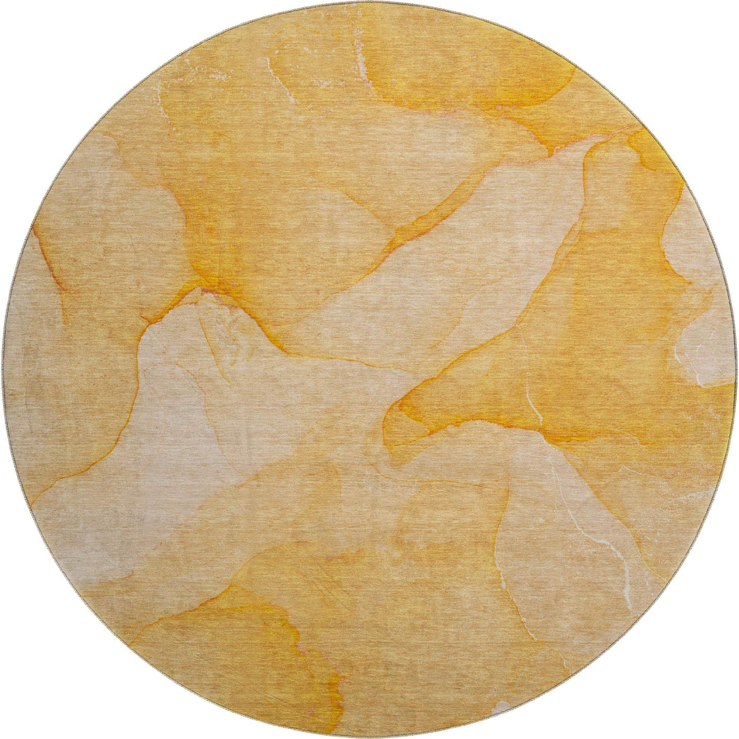 8' Orange And Ivory Abstract Washable Round Rug With UV Protection - HomeRoots - Flyclothing LLC