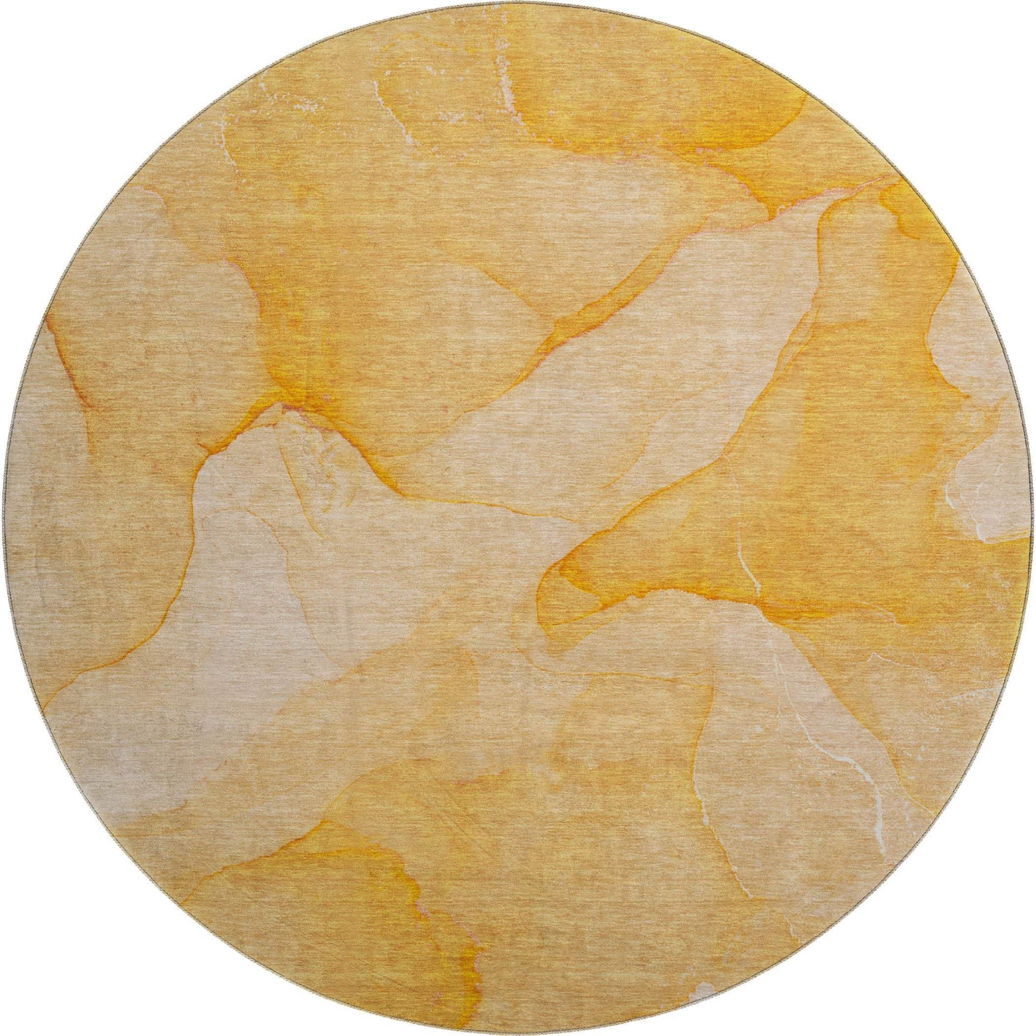 8' Orange And Ivory Abstract Washable Round Rug With UV Protection - HomeRoots - Flyclothing LLC