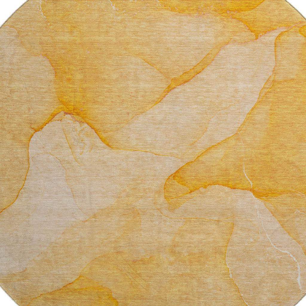 8' Orange And Ivory Abstract Washable Round Rug With UV Protection - HomeRoots - Flyclothing LLC