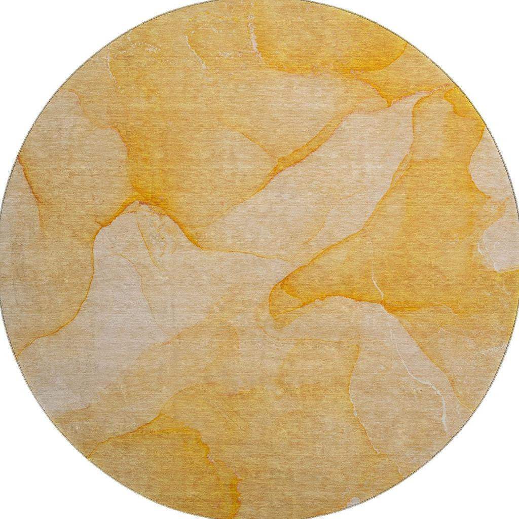 8' Orange And Ivory Abstract Washable Round Rug With UV Protection - HomeRoots - Flyclothing LLC