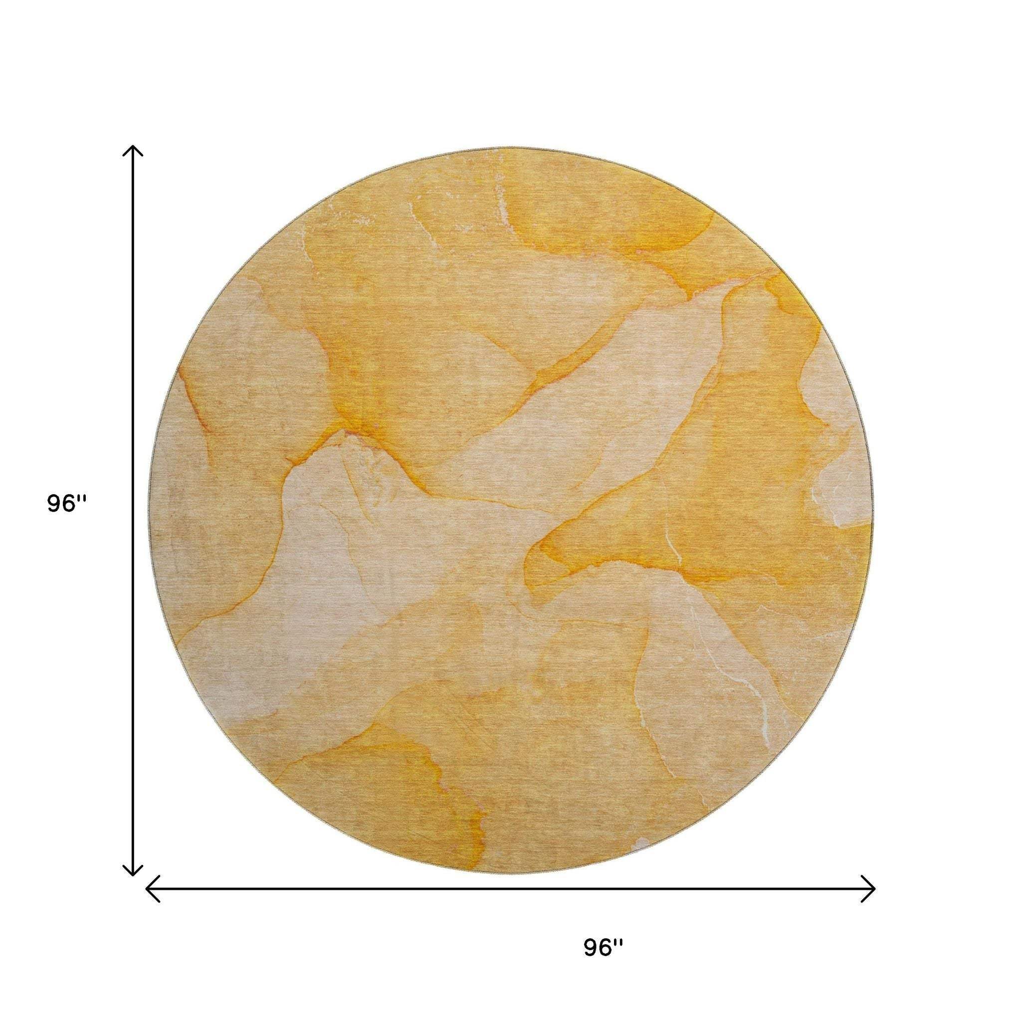 8' Orange And Ivory Abstract Washable Round Rug With UV Protection - HomeRoots - Flyclothing LLC