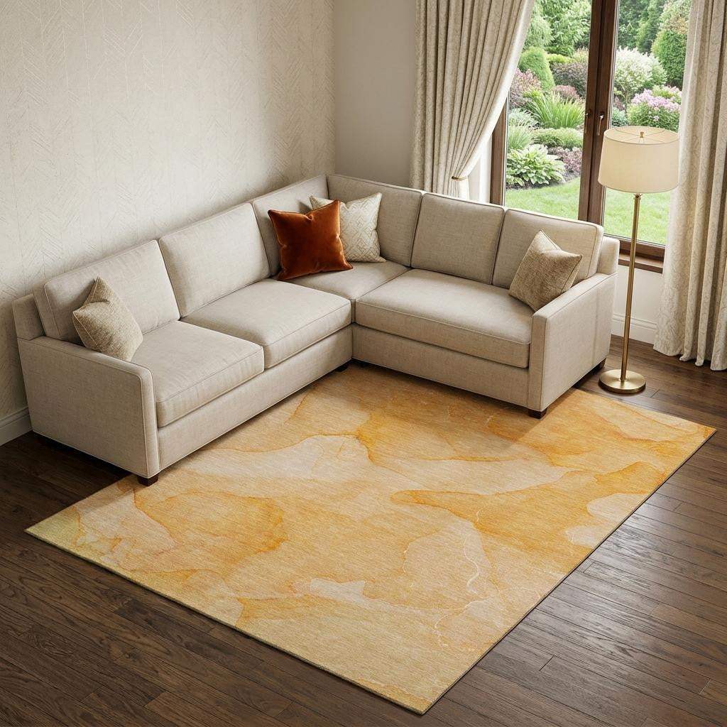 9' X 12' Orange And Ivory Abstract Washable Area Rug With UV Protection - HomeRoots - Flyclothing LLC