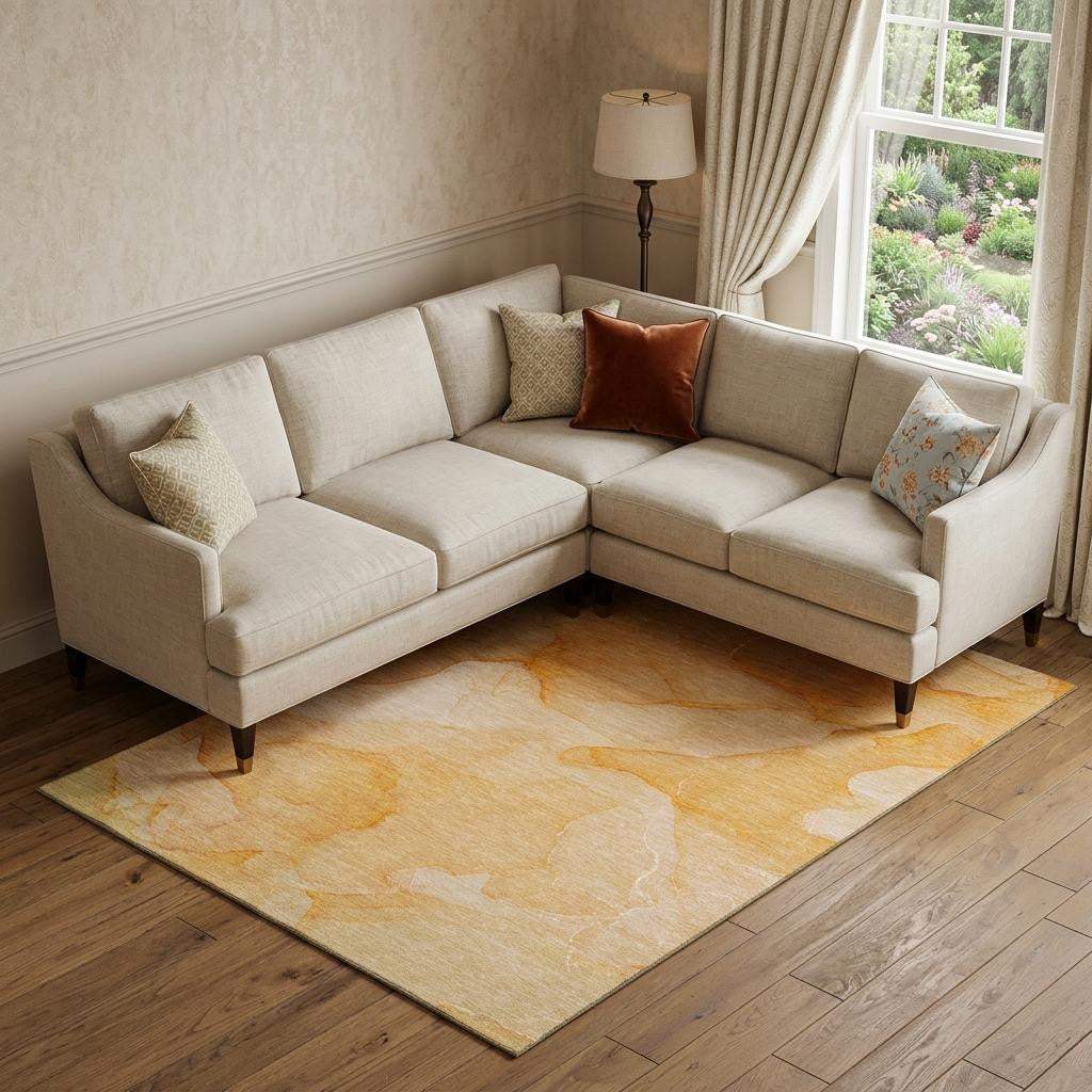 10' X 14' Orange And Ivory Abstract Washable Area Rug With UV Protection - HomeRoots - Flyclothing LLC